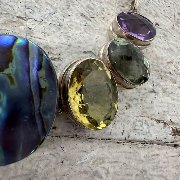 Vintage Multi Gemstone 925 Sterling Toggle Closure Bracelet - Picture 3 of 9